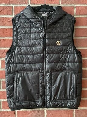 Love Moschino Men’s Black Quilted Puff Hooded Zip Vest Size M/L